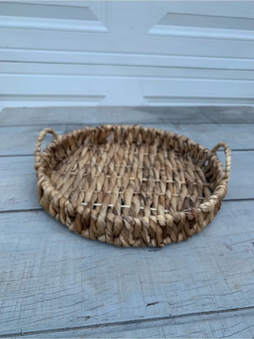 Rustic Farmhouse Woven Tray Round Hyacinth Wood Decorative Coffee Table Basket